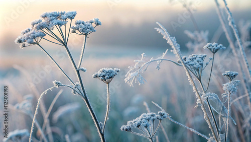 Frost-Covered Wildflowers at Sunrise