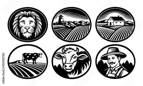 Download Dairy Farm Lion Vector Silhouette  Icons. Beef Cattle Cow Animal Farmer  Illustration . This Design Concept Isolated Premium Vector. 