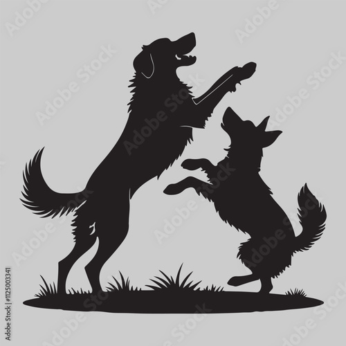 dog playing silhouette vector art and illustration