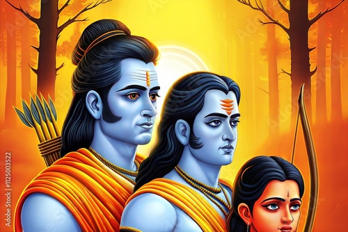 Lord Ram with Seta and Lakshman in Forest