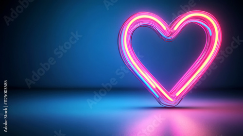 Neon Heart Shape Sign in Bright Colors on a Dark Background for Romantic Themes