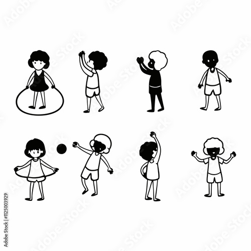 Children kids silhouette set, vector silhouette of children