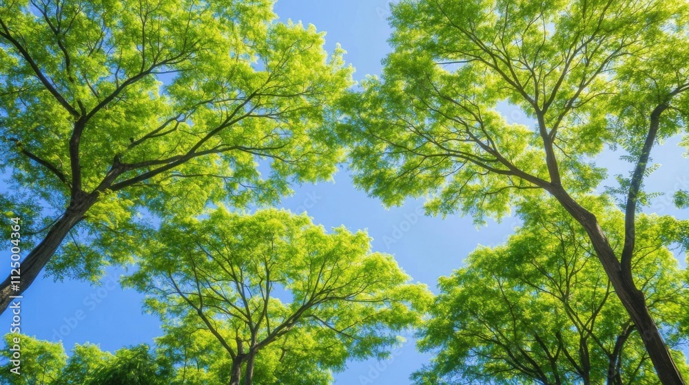 Fresh greenery in a park landscape, young leaves and blue sky. Fresh greenery in a park landscape, young leaves and blue sky.
