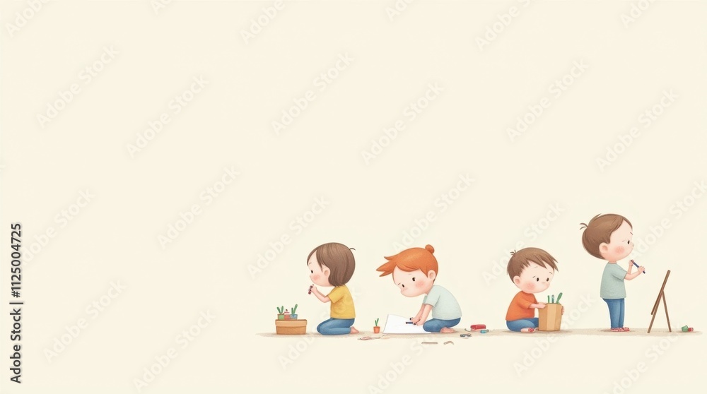 Minimalist Illustration of Children Drawing Minimalist Illustration of Children Drawing