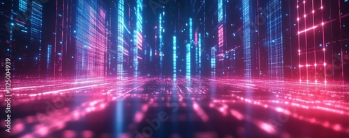 retro inspired synthwave background with neon grid lines, Generative AI photo