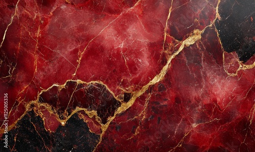 rich red marble surface with golden veins and glossy texture, Generative AI