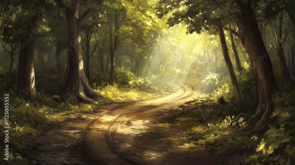 Fototapeta premium Serene Forest Pathway with Soft Sunlight