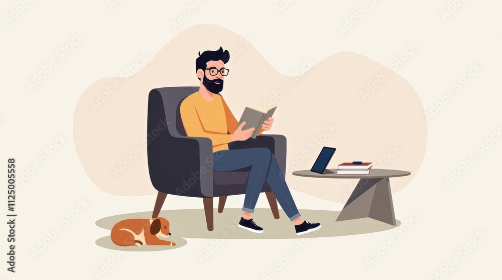 Minimalist Vector Illustration of a Young Bearded Man Wearing Glasses Minimalist Vector Illustration of a Young Bearded Man Wearing Glasses