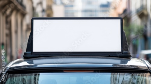 Urban Taxi with Blank Advertising Topper on City Street