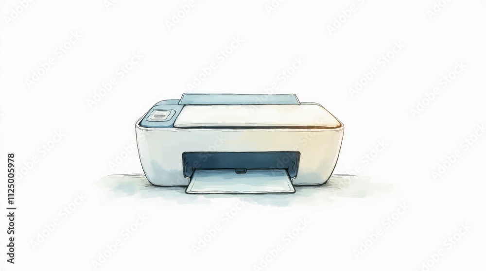 Minimalist Illustration of a Printer on a White Background Minimalist Illustration of a Printer on a White Background