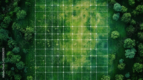 Aerial View of Sustainable Energy Solar Panels amidst Green Forest photo