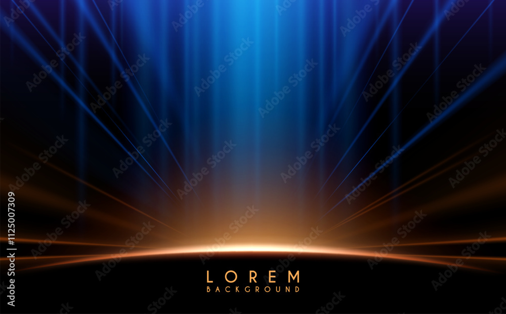 Blue and yellow light rays background