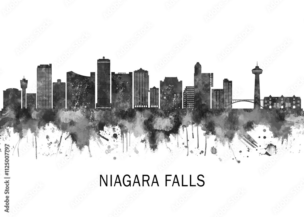 Niagara Falls Canada Skyline BW, abstract painting travel illustration urban art modern downtown landmarks skyscrapers colorful artwork architecture Niagara Falls Canada Skyline BW, abstract painting travel illustration urban art modern downtown landmarks skyscrapers colorful artwork architecture