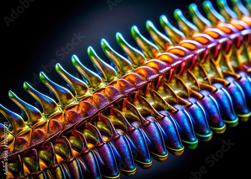 Closeup of a Metallic Spine Segment Showcasing Intricate Structural Design Against a Dark Background for Artistic and Scientific Exploration photo