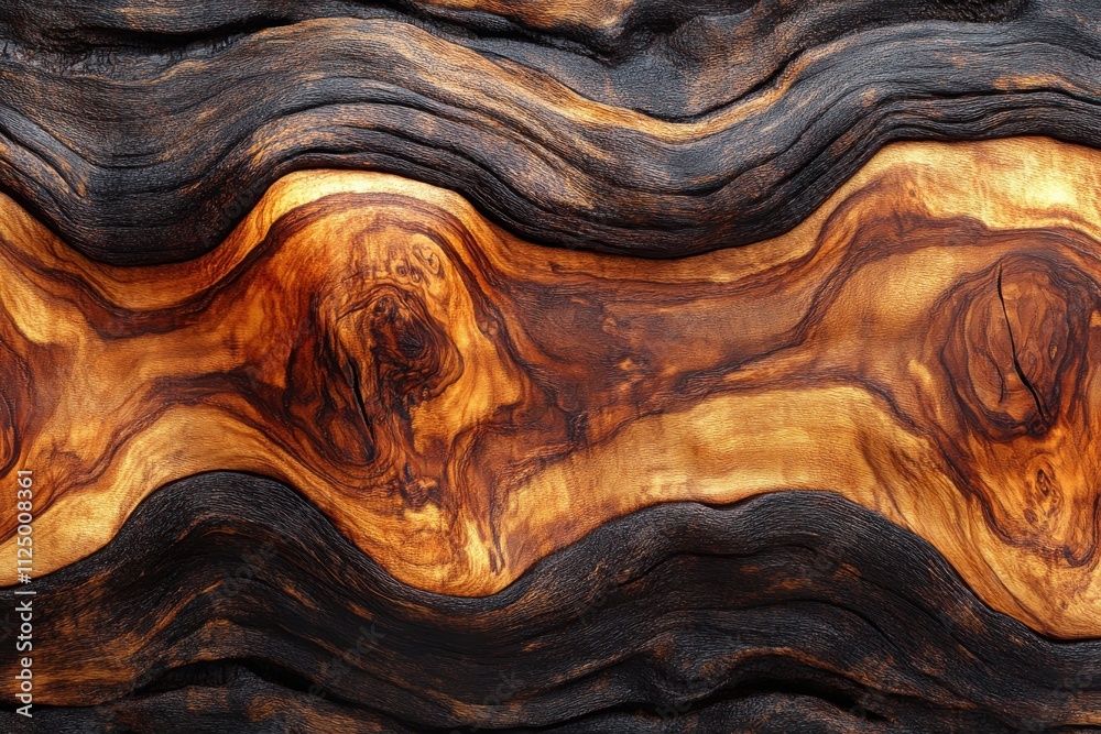 A close-up of a beautifully textured piece of wood with rich colors and unique patterns. A close-up of a beautifully textured piece of wood with rich colors and unique patterns.