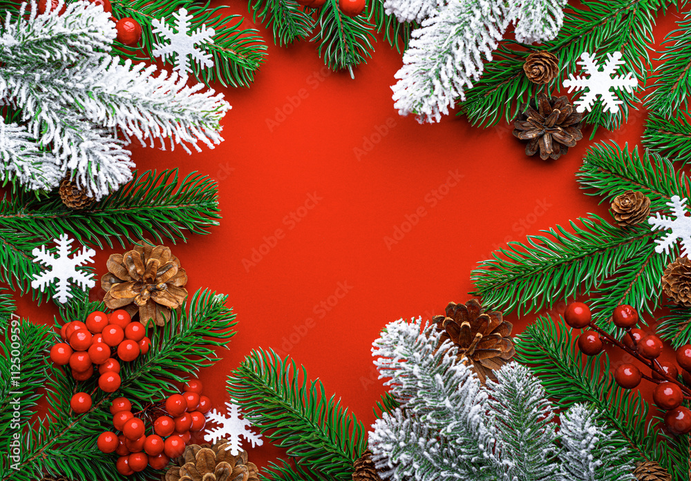 Christmas background. New Year and Christmas decorations as a festive background. Top view.