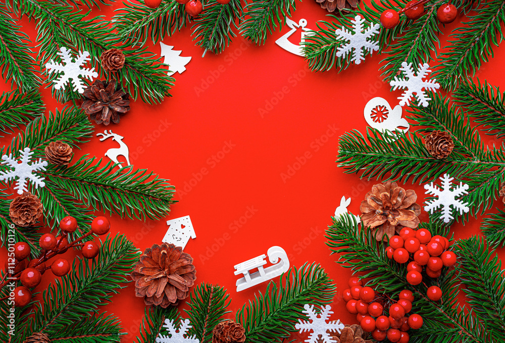 Christmas background. New Year and Christmas decorations as a festive background. Top view.