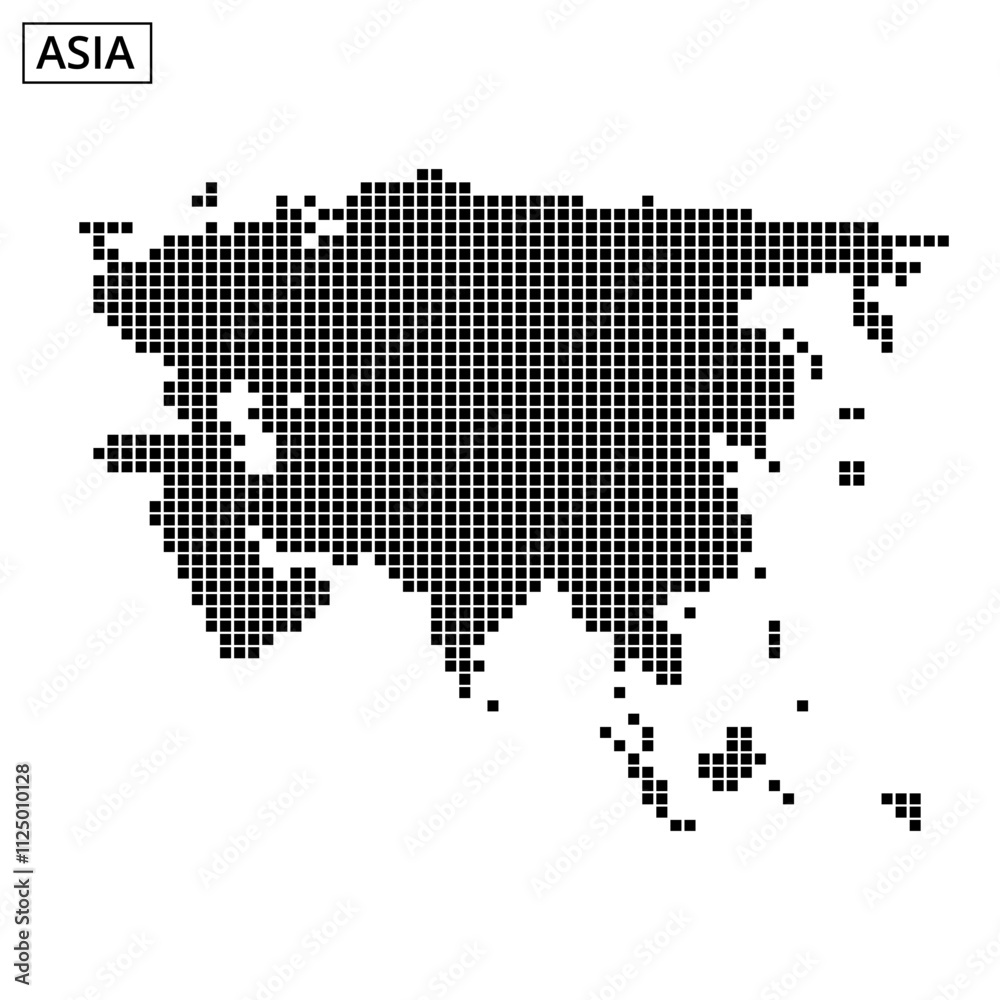 Detailed dot pattern map illustrating the continent of Asia and its geographical layout Detailed dot pattern map illustrating the continent of Asia and its geographical layout