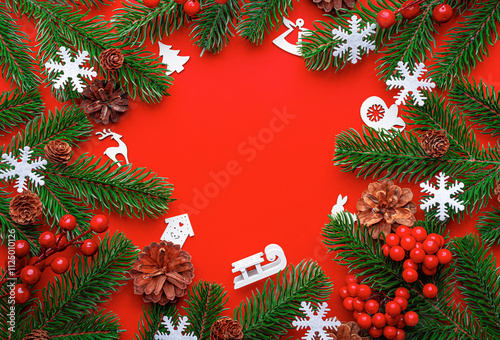 Obraz na płótnie Christmas background. New Year and Christmas decorations as a festive background. Top view. w salonie