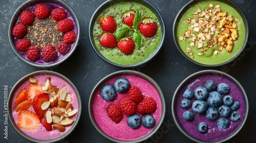 Wallpaper Mural Assorted Berry And Green Smoothies With Toppings Torontodigital.ca