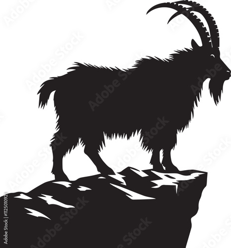 Mountain goat looking over a cliff edge silhouette black vector