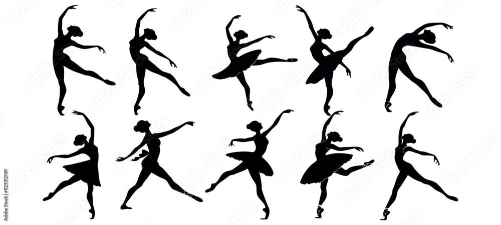 Fototapeta premium Beautiful set of ballerinas. Ballet Dancing Silhouettes