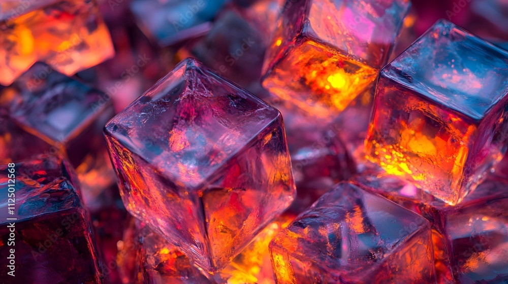 Microscopic blood cells transform into glowing cubes, their surfaces reflecting light in strange, intricate patterns under the biological microscope.