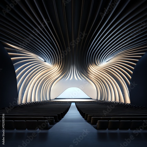 Conceptual concert hall, acoustically optimized futuristic design, 3D illustration