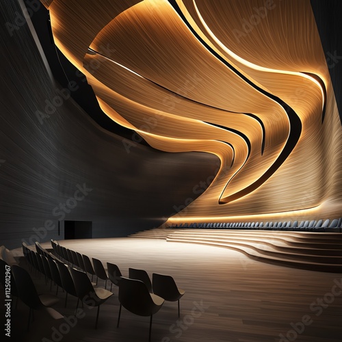 Conceptual concert hall, acoustically optimized futuristic design, 3D illustration