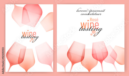 Elegant illustrations with colorful glasses of rosé wine. Templates with designs for wine creations. vector drawing