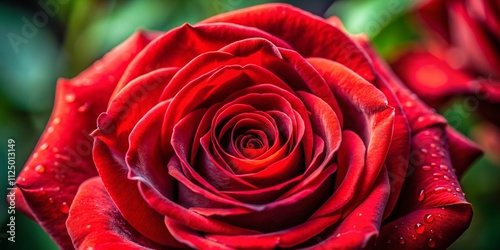 Close-Up of a Vibrant Red Rose with Soft Focus Background, Perfect for Fashion Photography and Floral-Themed Projects, Capturing the Elegance of Nature in Every Petal