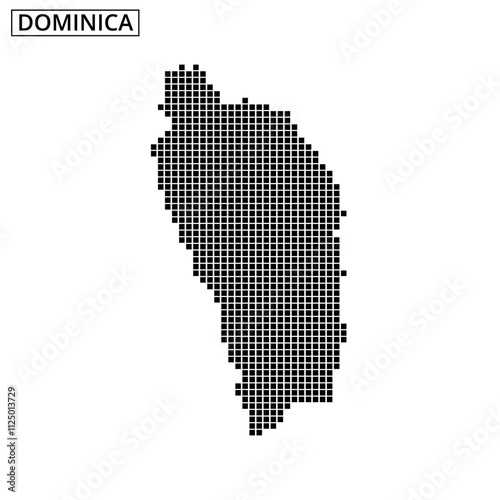 Outline of Dominica displayed in a black grid pattern against a pale background