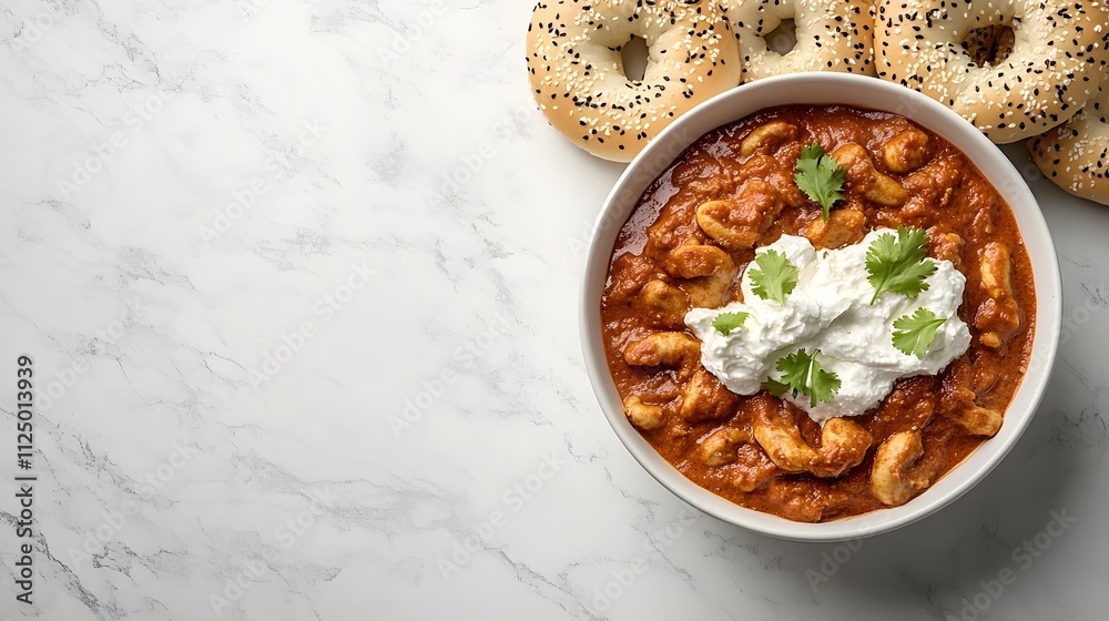Vindaloo is a spicy, rich curry featuring tender shrimp in a vibrant red sauce, garnished with fresh cilantro, served alongside fluffy bagels for a unique twist. Vindaloo is a spicy, rich curry featuring tender shrimp in a vibrant red sauce, garnished with fresh cilantro, served alongside fluffy bagels for a unique twist.