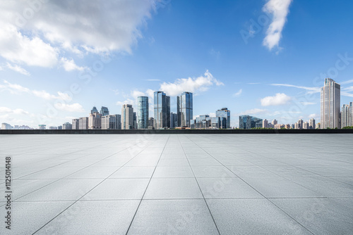 Empty square floor and cityscape with skyline in modern city