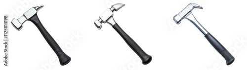 Set of three modern hammers with black handles isolated on transparency background