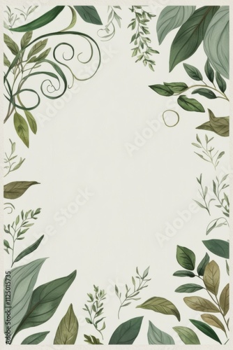 Elegant Watercolor Botanical Border Design on Light Beige Background