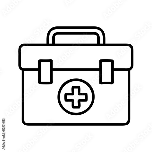 first aid kit icon, fitness vector icon, health vector illustration - black outline icon of first aid kit symbolizing fitness, health, and healthcare in simple design.