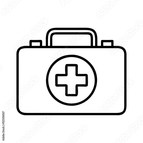 first aid kit icon, fitness vector icon, health vector illustration - black outline icon of first aid kit symbolizing fitness, health, and healthcare in simple design.