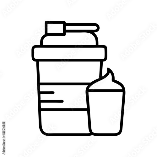 protein shake icon, fitness vector icon, health vector illustration - black outline icon of protein shake symbolizing fitness, health, and healthcare in simple design.