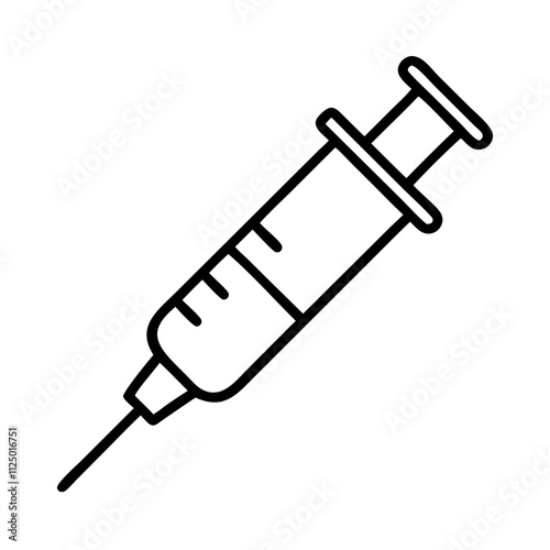 syringe icon, fitness vector icon, health vector illustration - black outline icon of syringe symbolizing fitness, health, and healthcare in simple design.