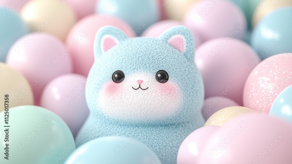 Cute Pastel Blue Kitty Amidst Soft Pastel Balloons Cute Pastel Blue Kitty Amidst Soft Pastel Balloons