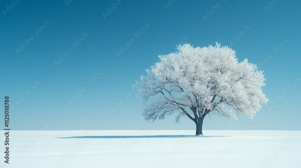 Fototapeta premium Solitary tree in a snowy landscape under a clear blue sky