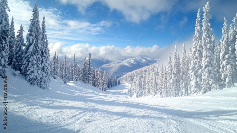 Obraz premium Snow Covered Mountain Trees Winter Landscape