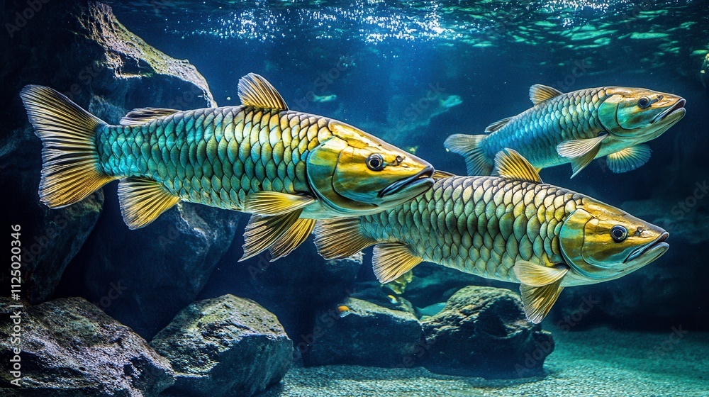 Naklejka premium Underwater Scene with Colorful Fish in Aquarium