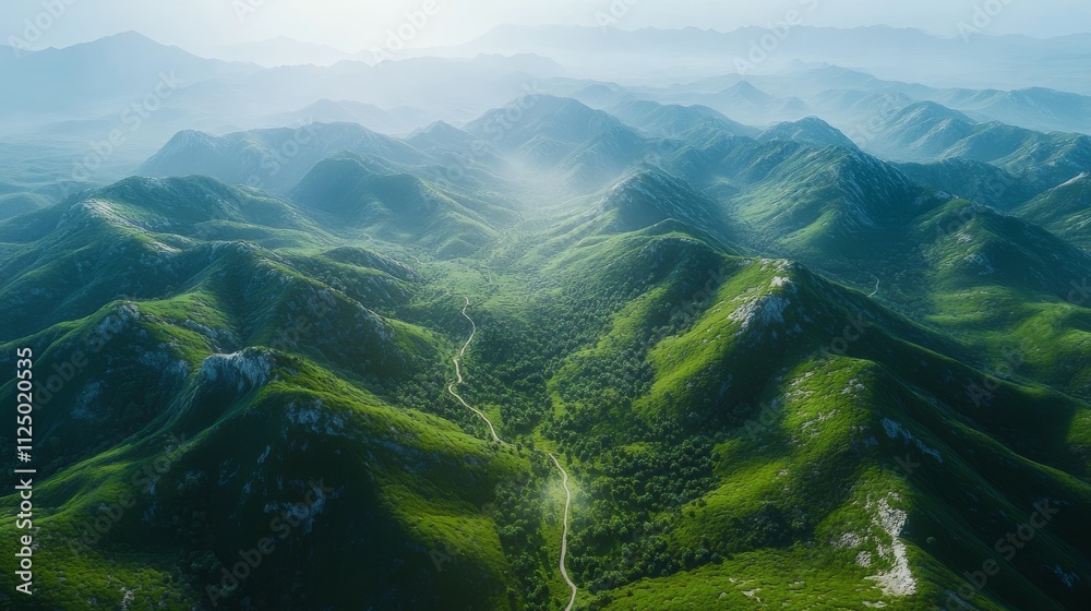 Fototapeta premium Serene Green Mountains Valley Scenic Landscape