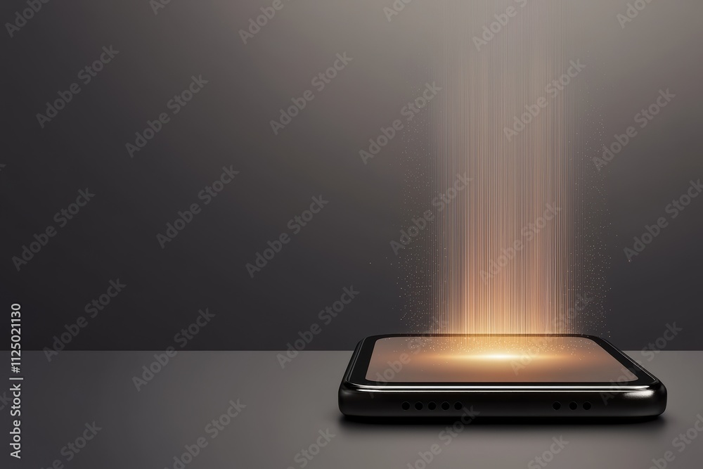 A sleek device emits glowing particles, creating a futuristic ambiance against a dark background. A sleek device emits glowing particles, creating a futuristic ambiance against a dark background.