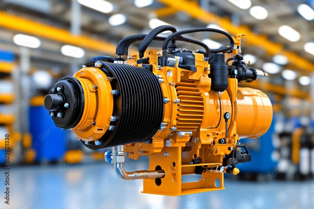 A 3D-rendered depiction of a heavy-duty air compressor operating in a factory, with detailed textures and lighting highlighting its industrial strength A 3D-rendered depiction of a heavy-duty air compressor operating in a factory, with detailed textures and lighting highlighting its industrial strength