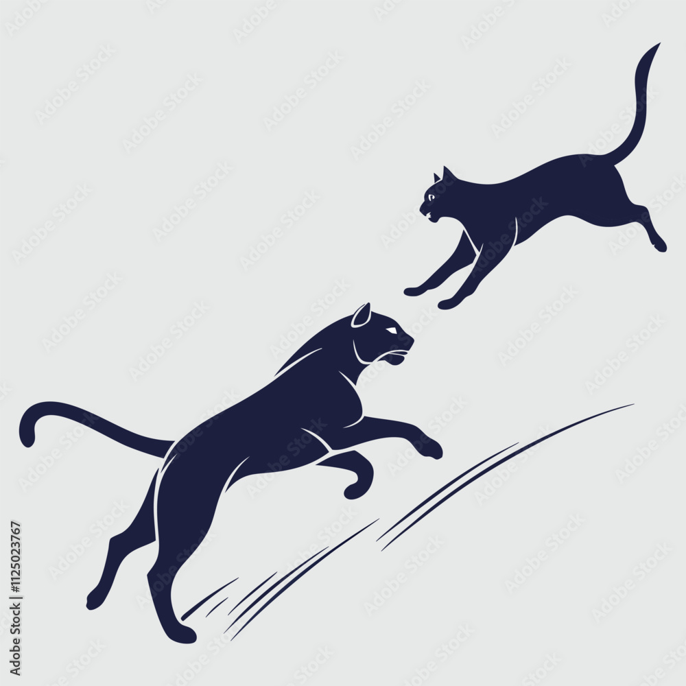 Naklejka premium two cat playing and fighting silhouette vector art and illustration