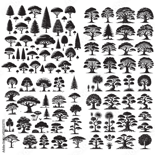 Big set of tree silhouette vector illustration.