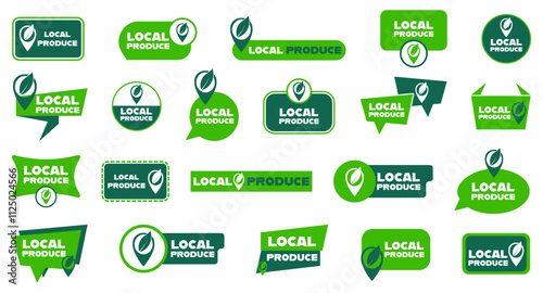 Green local produce label collection. Set of local produce badges